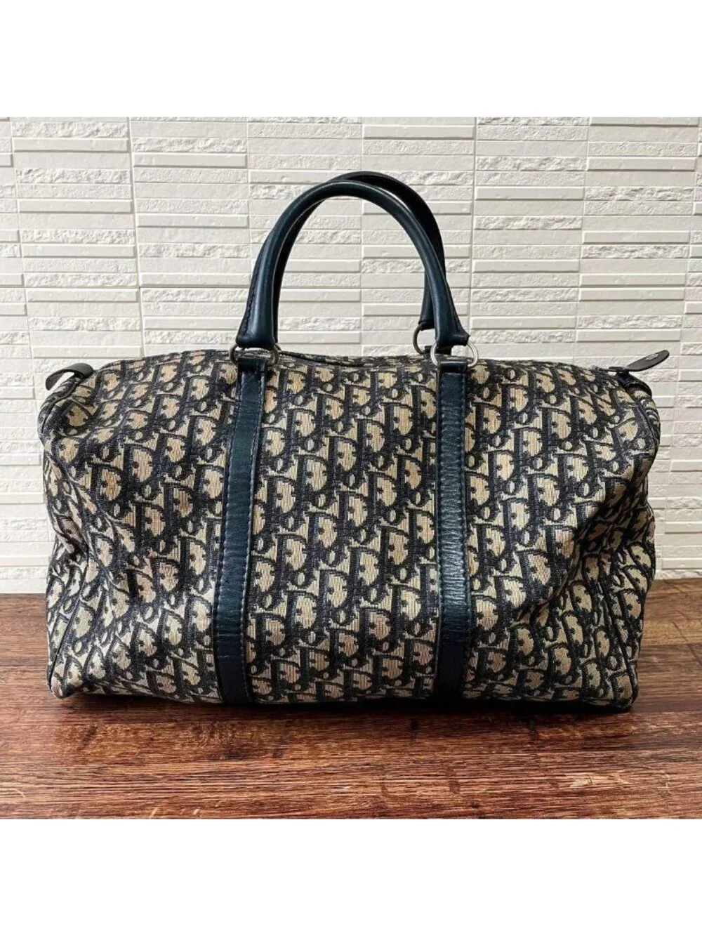 Dior Trotter Canvas Leather Boston Hand Bag All Over Pattern